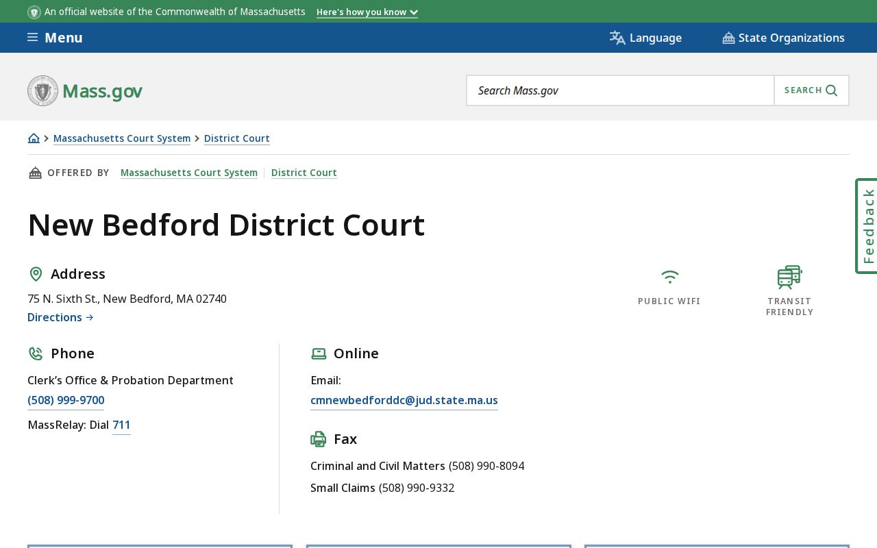 Bristol County warrant records: New Bedford District Court contact and access panel