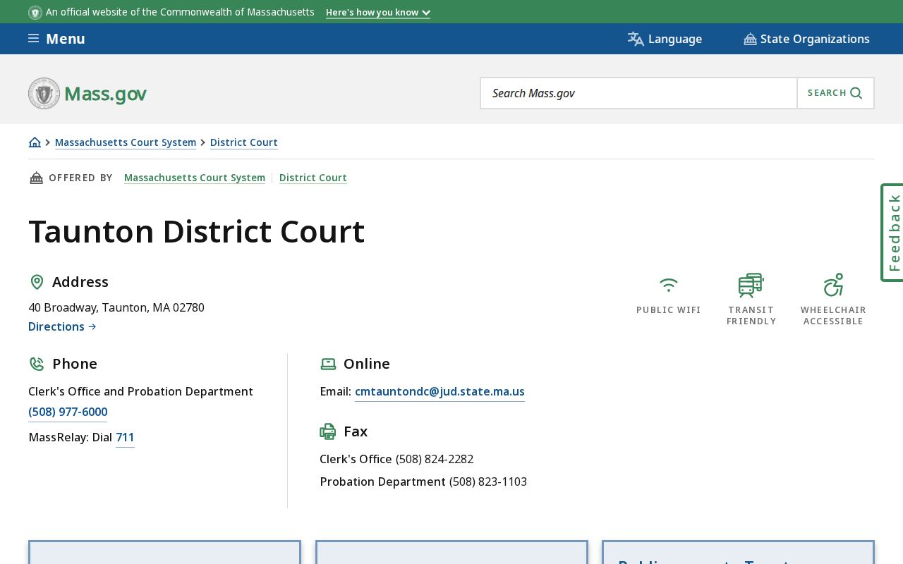Bristol County warrant records: Taunton District Court contact, parking, and service panel