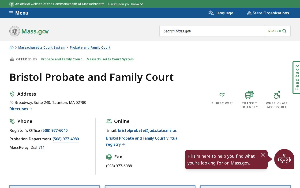 Bristol Probate and Family Court in Taunton, which issues family warrants in Bristol County warrant records cases