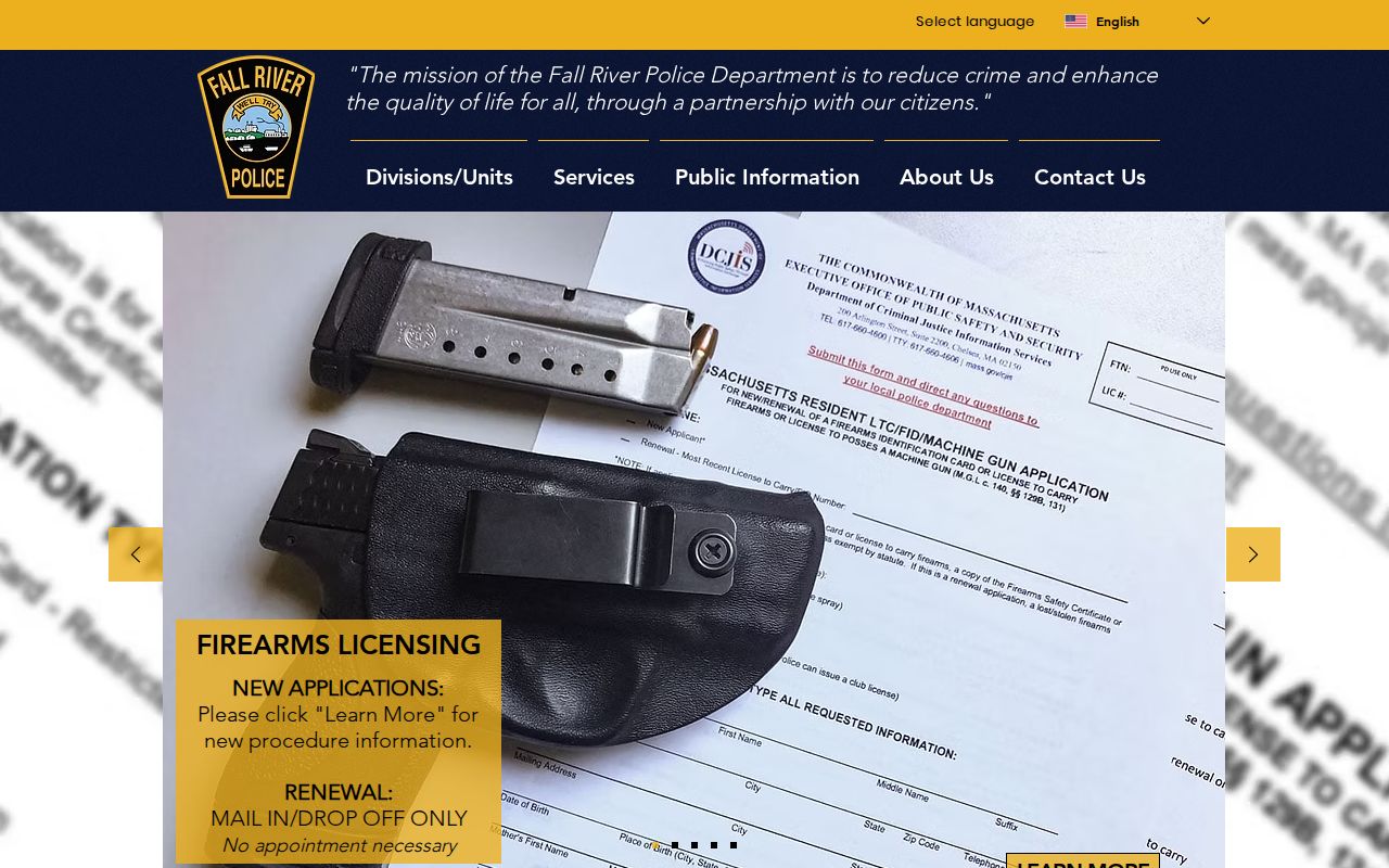 Bristol County warrant records: Fall River Police page with records request channel, no warrant search