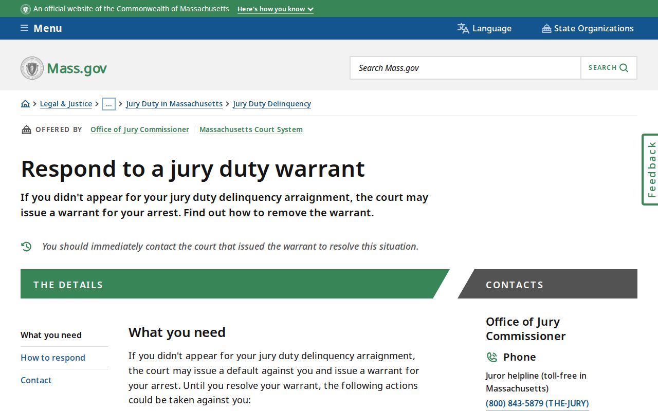 Bristol County warrant records: official recall instructions for a missed court obligation