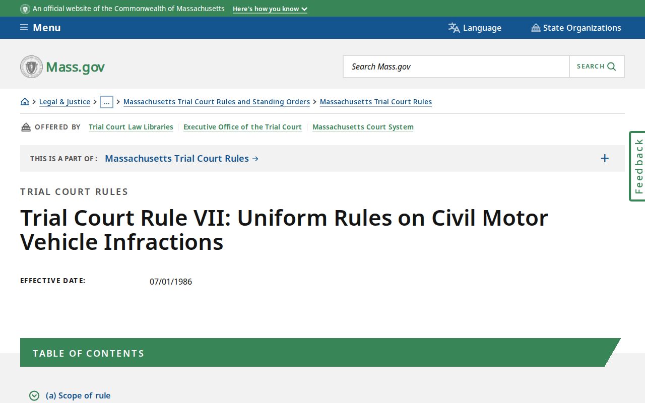 Massachusetts civil motor vehicle infraction rule page behind Bristol County warrant records traffic cases